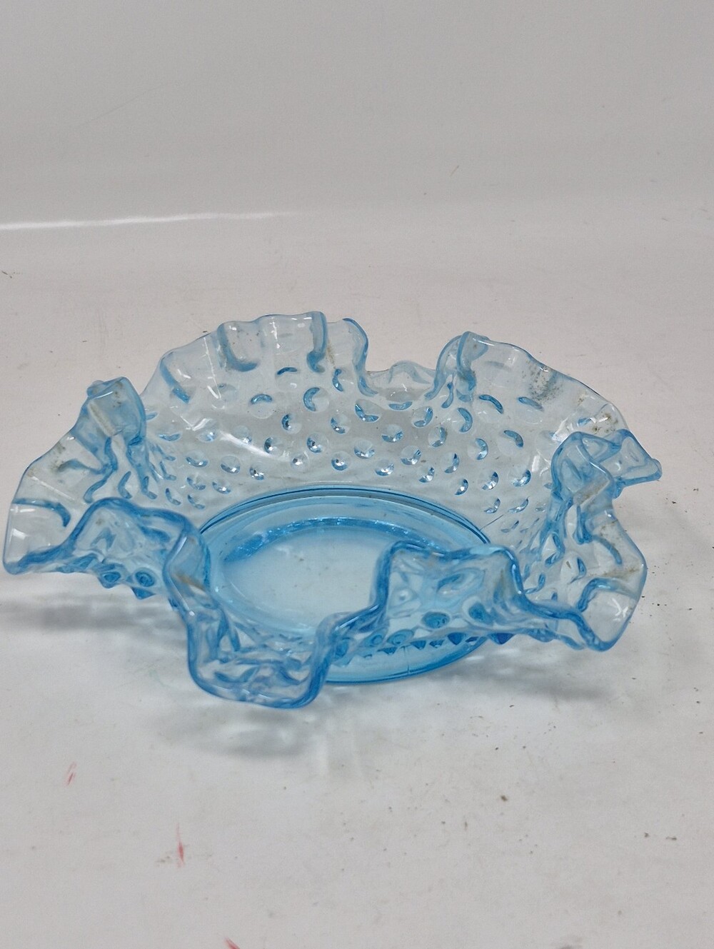 Fenton Blue Hobnail Ruffled Edge Dish - Picture 3 of 5